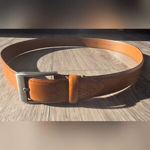 Joseph Abboud Men's Italian Leather Brogue Belt Tan Cognac Size 36 Italy